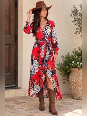 Label by 5 Twelve Floral Wrap Maxi Dress - Red